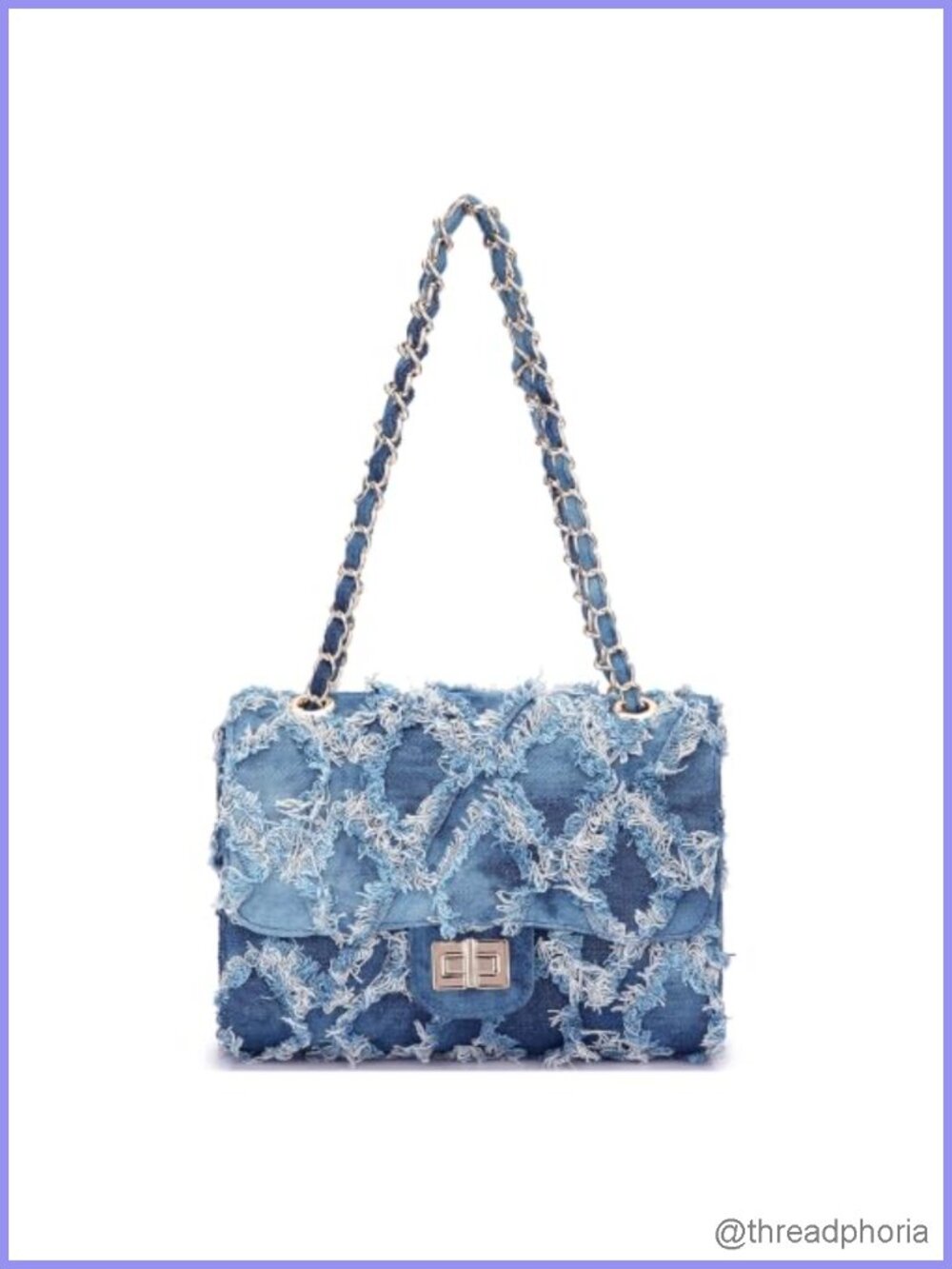 Quilted Denim Shoulder Bag with Chain Strap Twist Lock Purse